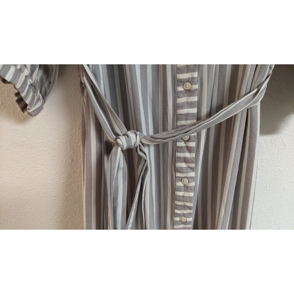Women's Ann Taylor Loft Lounge Gray & White Striped Button Front Belted Dress M - Picture 5 of 11